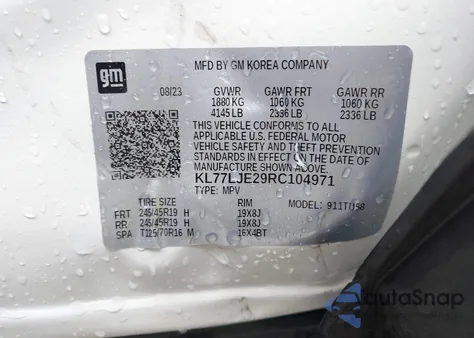 2024 Chevrolet Trax Fwd 2Rs from USA, damaged, VIN KL77LJE29RC104971